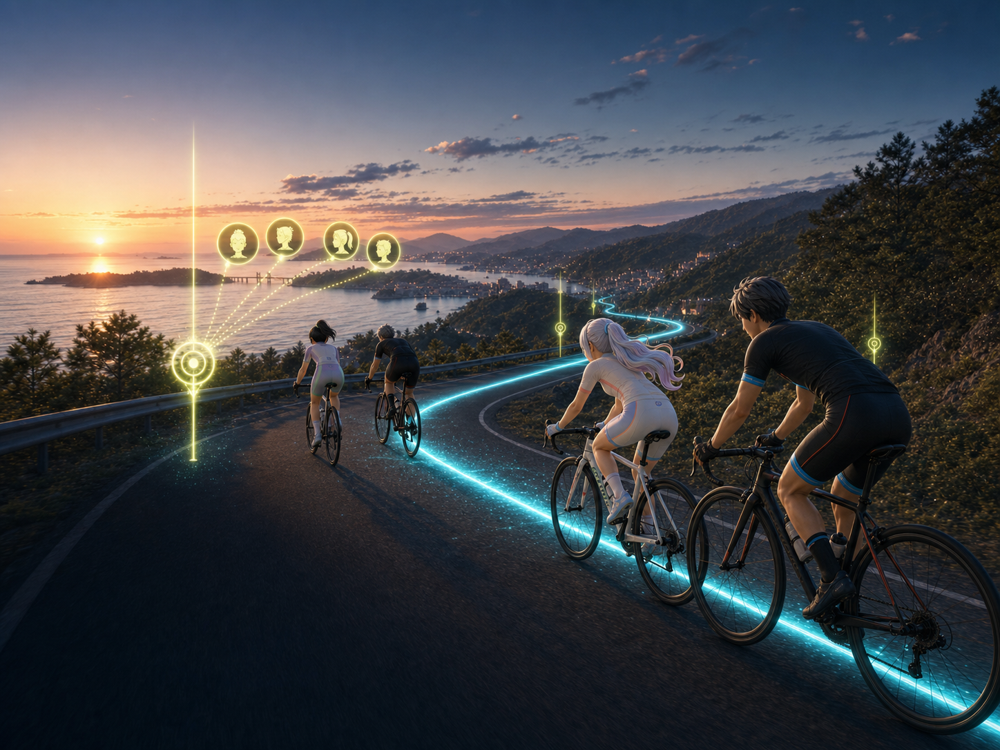 仲間を招待し新宮の海岸線を一緒に走りながら外ライドを記録するPEDAL QUESTライダーたち